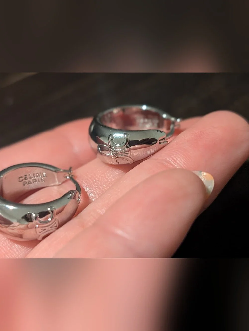 Style CELINE Paris Silver-Tone  Hoop Earrings Nwot